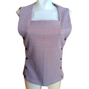 1OF1 Medium Vintage 1970's Houndstooth Sleeveless Button-Side Top Handmade Mom